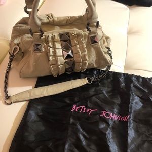 Betsey Johnson leather cream ruffle stud purse HOT